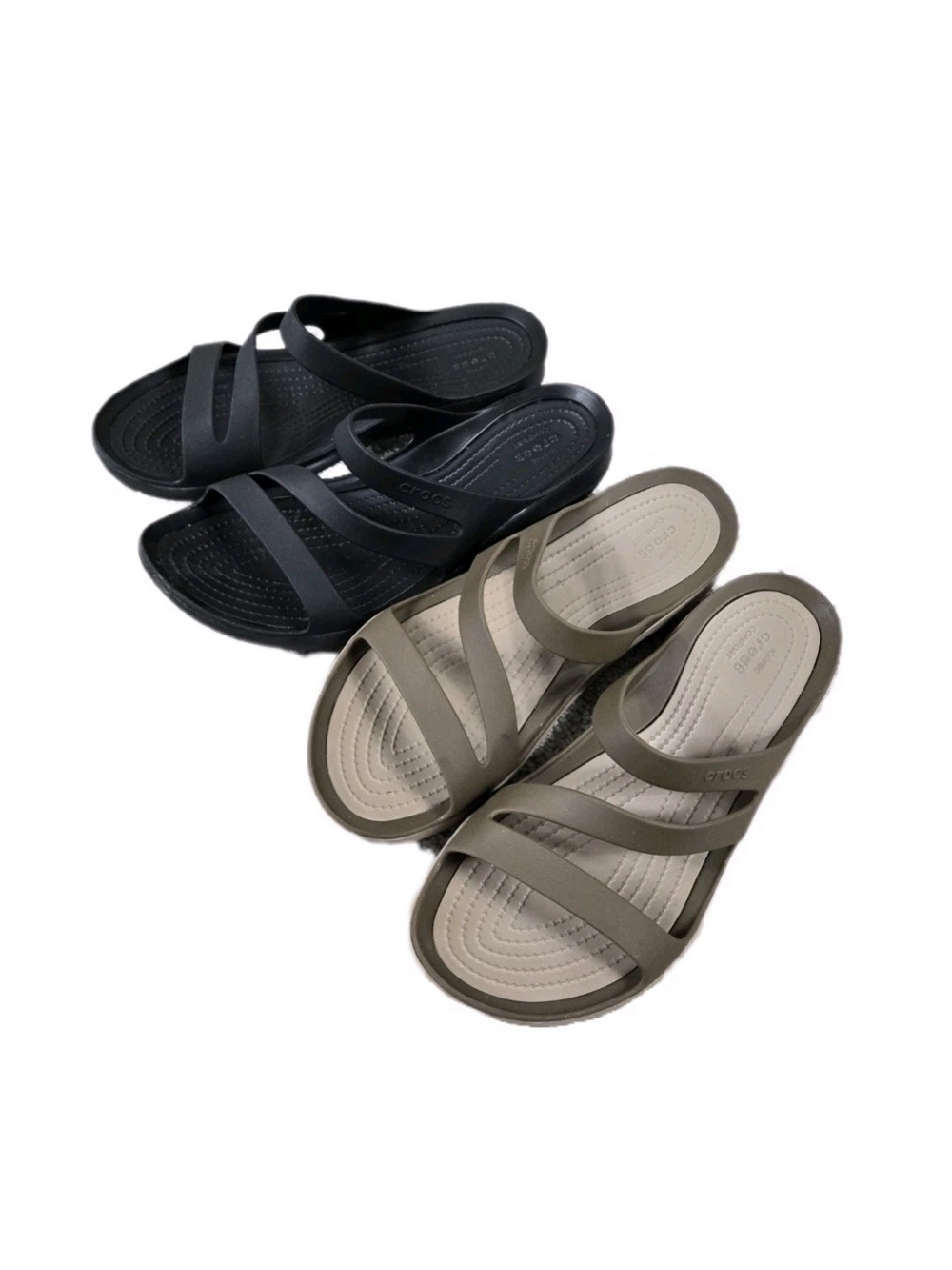 CROCS Swiftwater Strappy Slide Sandals Lot Of 2 Size 9 Beige Black Summer